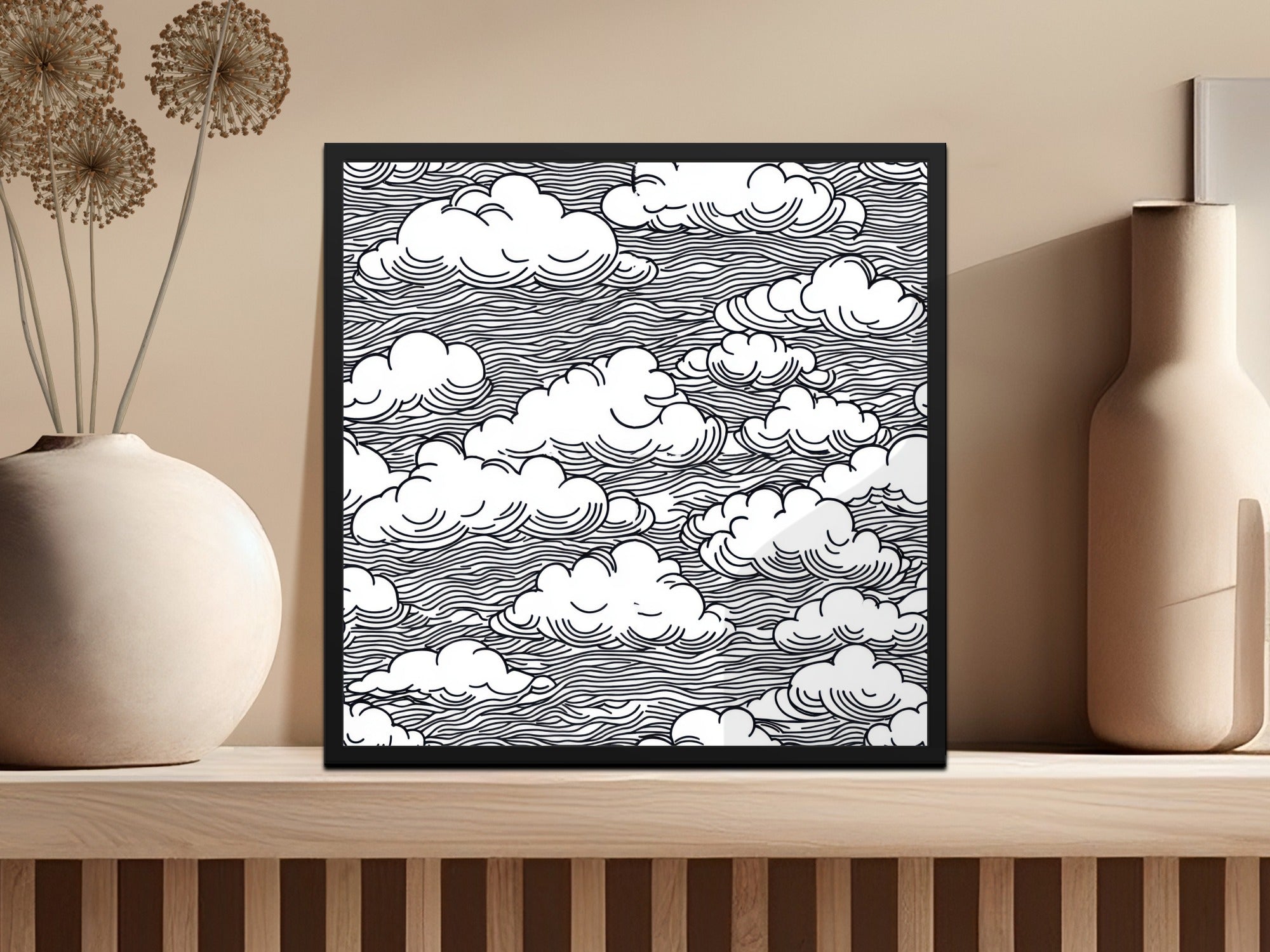 Modern Black and White Cloud Print, Abstract Sky Wall Art, Minimalist Decor, Contemporary Poster, Artistic Home Accent, Unique Design