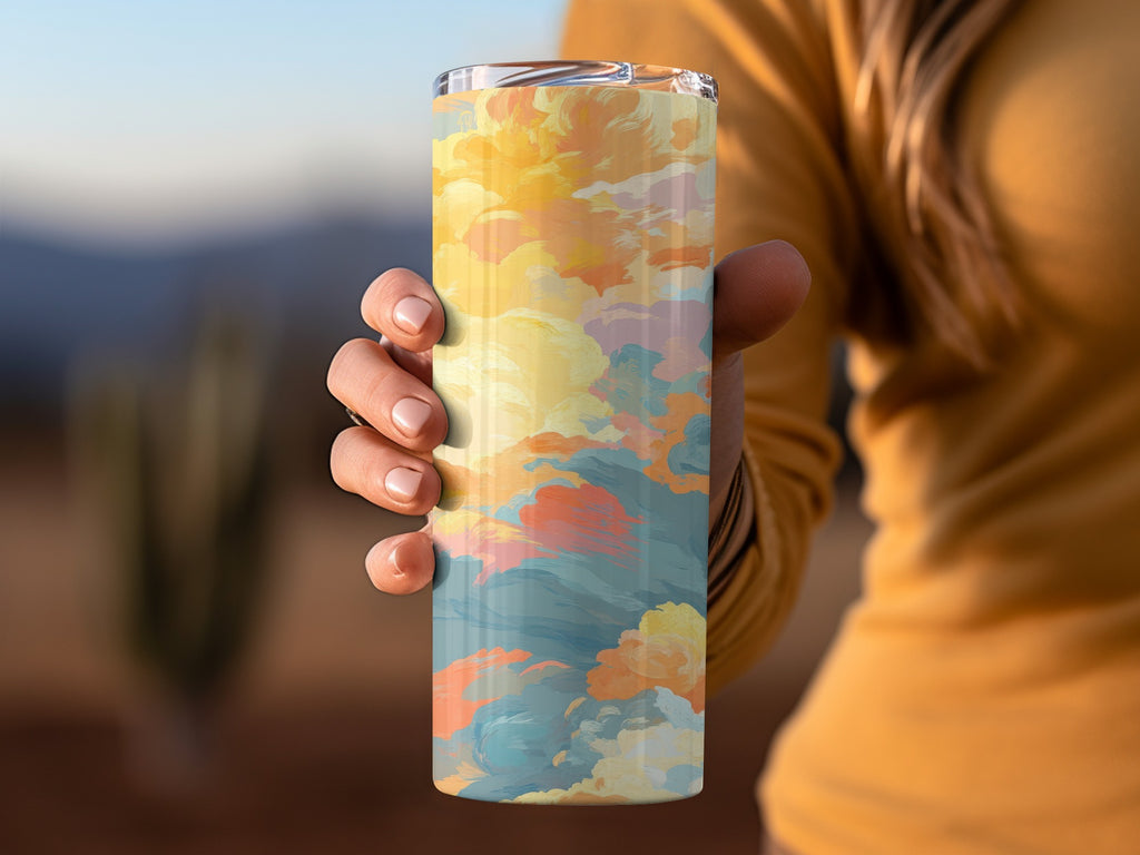 Colorful Abstract Art Tumbler, Insulated Water Bottle, Unique Artistic Drinkware, Vibrant Cloud Design, Gifts for Artists, 20 oz, Outdoor
