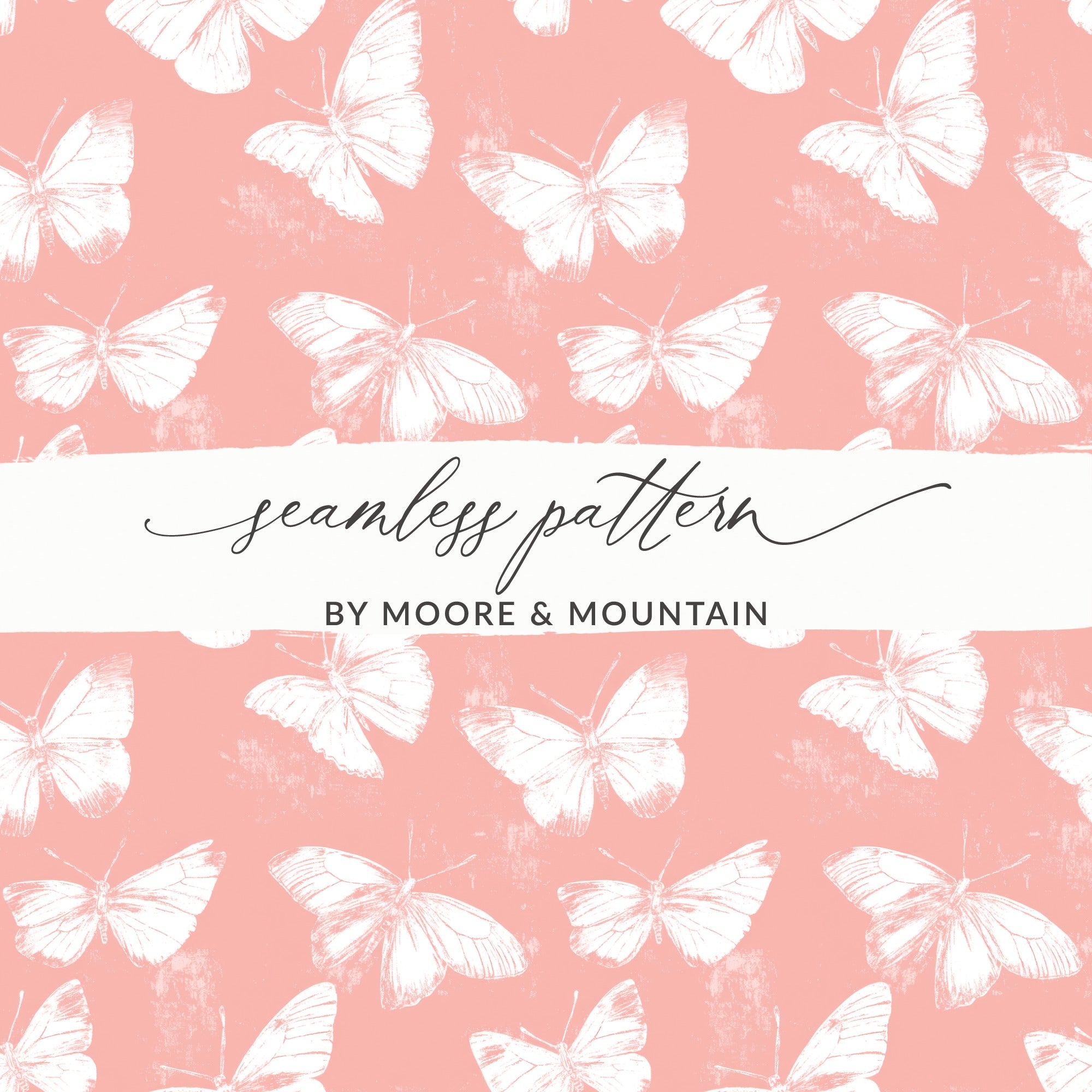 White Butterfly Print on Coral Background, Seamless Pattern Fabric Design, Nature Inspired Textile, Home Decor and Crafts Material