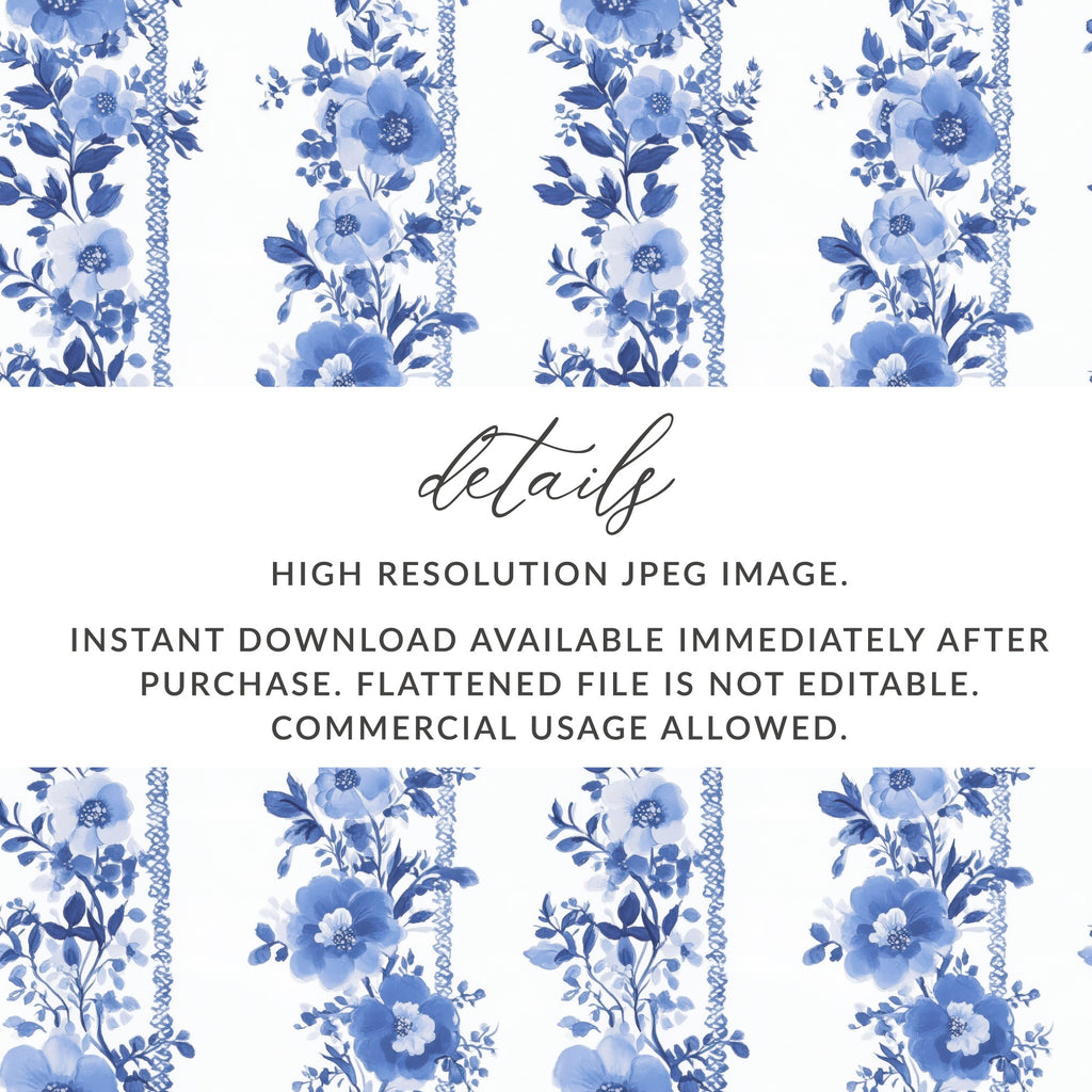 Blue Floral Digital Paper, High Resolution JPEG, Instant Download, Commercial Usage, Non-Editable Background, Flower Patterns, Craft