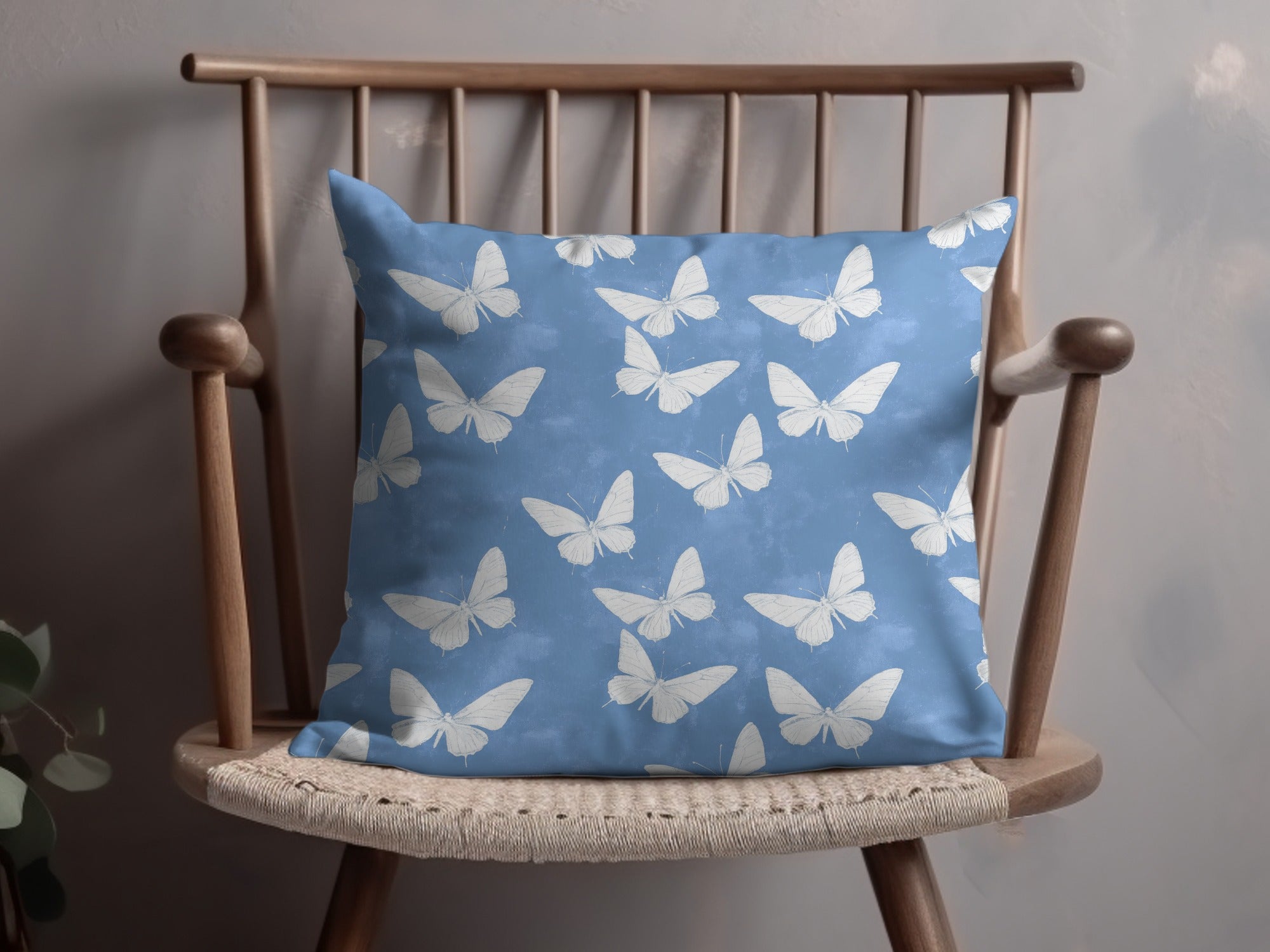Blue Butterfly Throw Pillow, Decorative Home Accent, Vintage Style Cushion, Living Room Decor, Nature Inspired Soft Furnishing