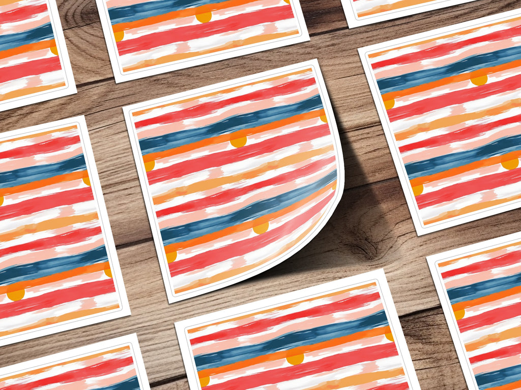 Abstract Sunrise Art Print, Colorful Horizontal Stripes, Modern Wall Decor, Office and Home Decoration, Warm Tones with Blue Accents