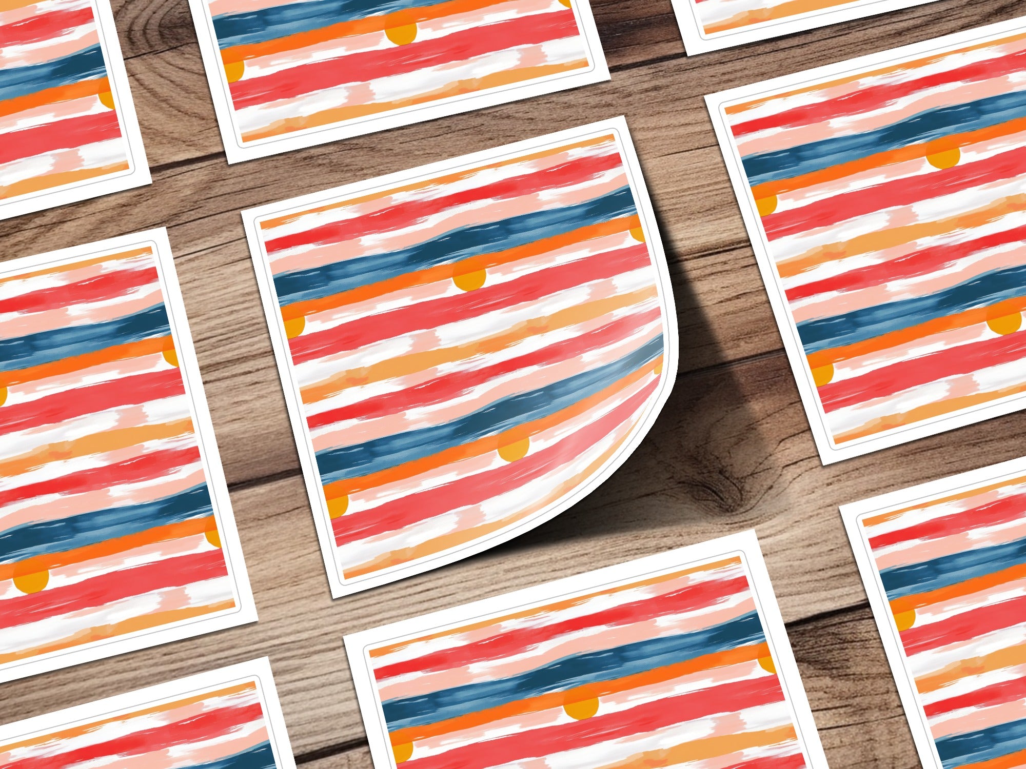 Abstract Sunrise Art Print, Colorful Horizontal Stripes, Modern Wall Decor, Office and Home Decoration, Warm Tones with Blue Accents