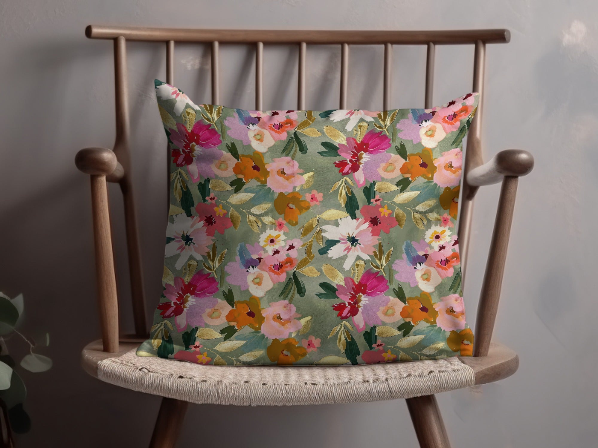Floral Throw Pillow Cover, Spring Garden Cushion, Decorative Sofa Accessory, Colorful Home Decor, Bright Flower Print, Pastel Couch Accent