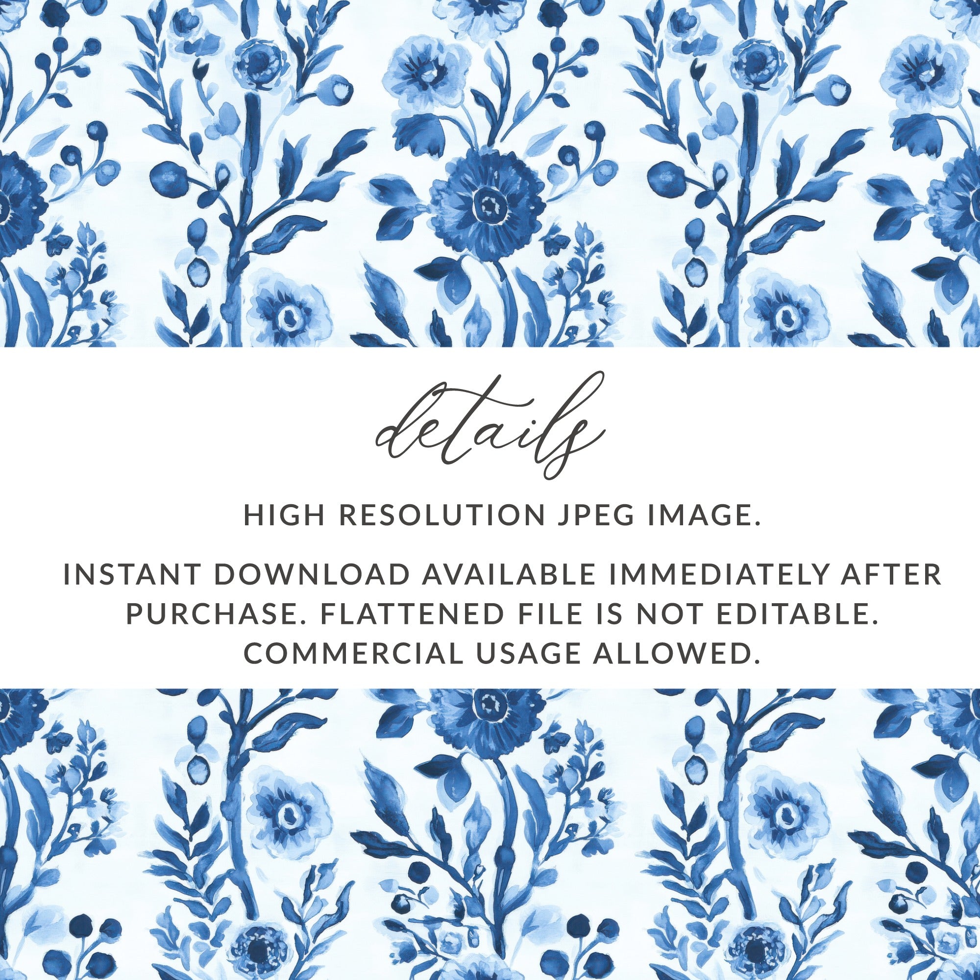 Blue Floral Digital Paper, High Resolution JPEG, Instant Download, Commercial Use, Watercolor Flowers Background, Craft Supplies