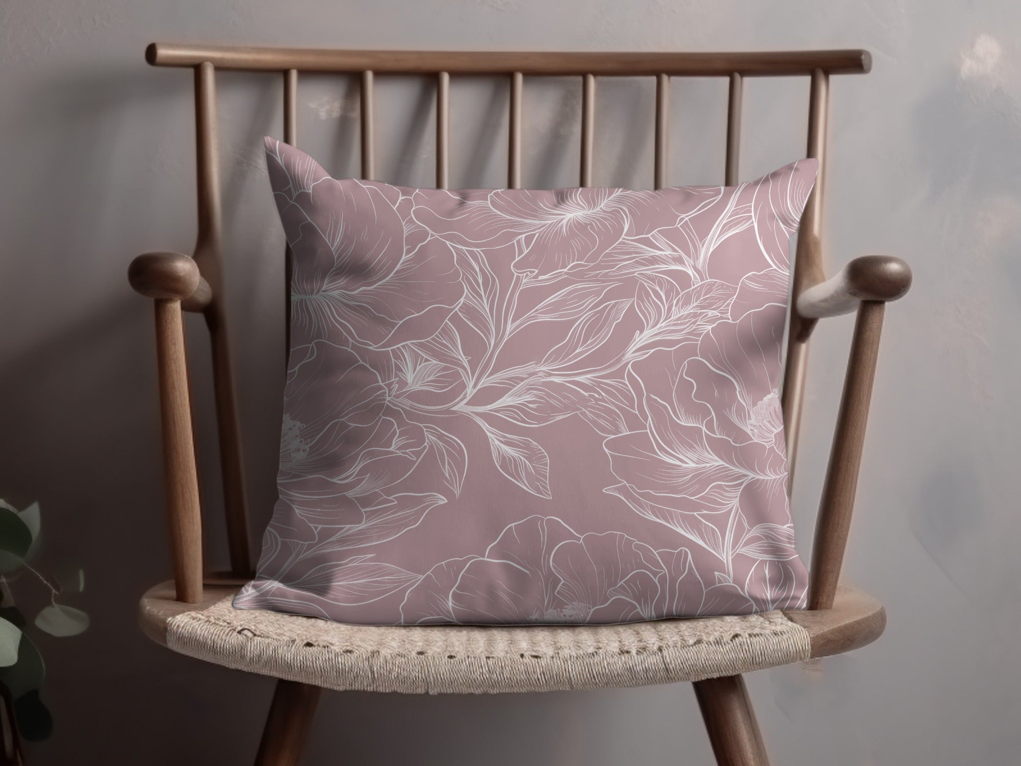 Floral Throw Pillow, Dusty Pink and White Floral Cushion, Elegant Home Decor, Living Room Accessories, Botanical Print, Soft Furnishings