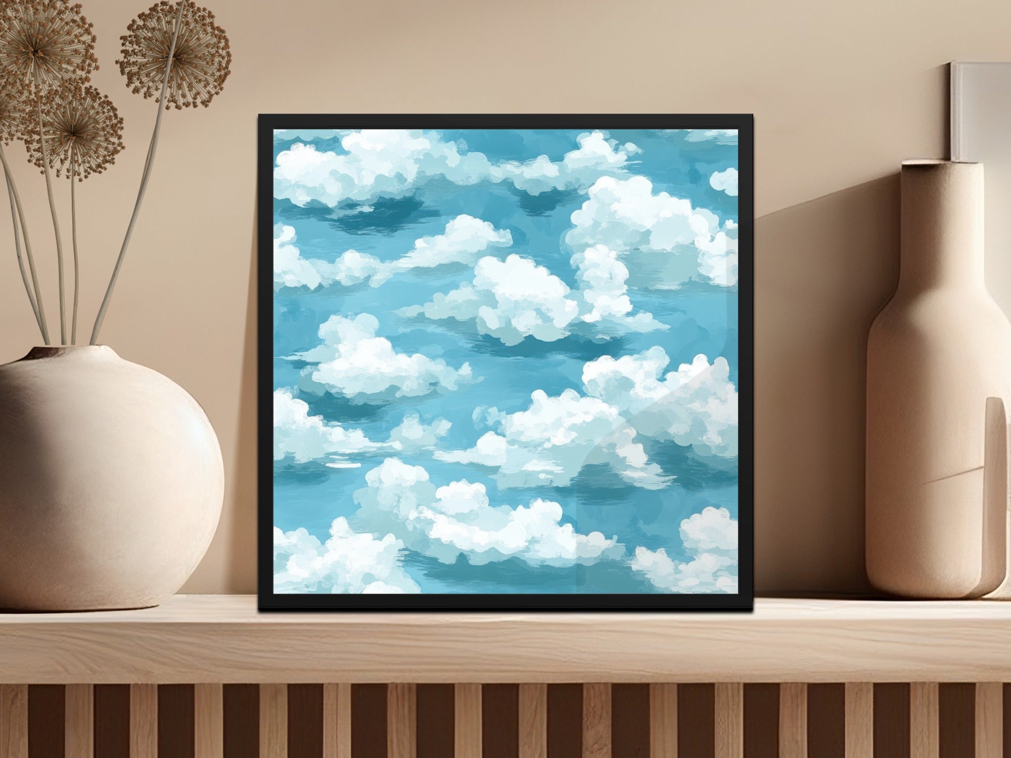 Abstract Cloud Painting, Blue Sky Wall Art, Large Modern Cloudscape Print, Living Room Decor, Office Wall Decor, Minimalist Sky Poster