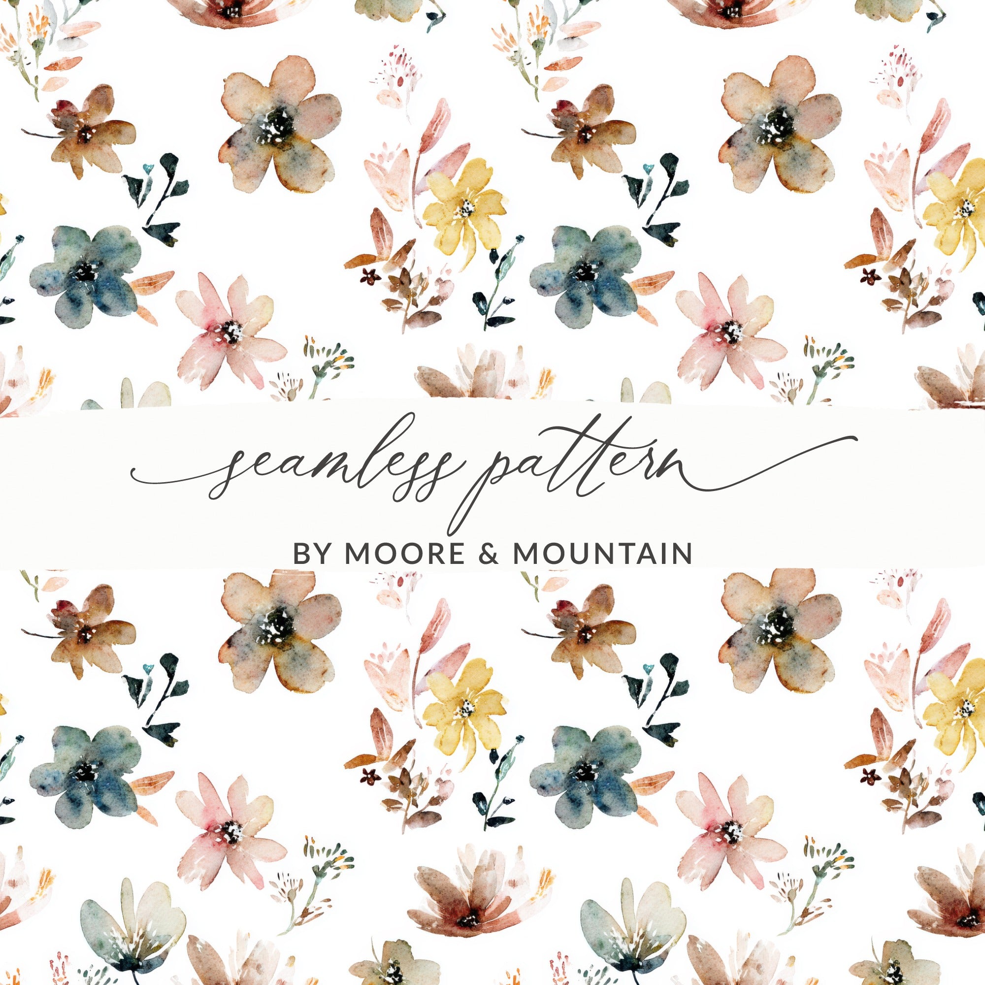 Floral Watercolor Fabric, Seamless Pattern by Moore and Mountain, Spring Blossom Textile Design, Craft Supplies, Designer Fabric, DIY