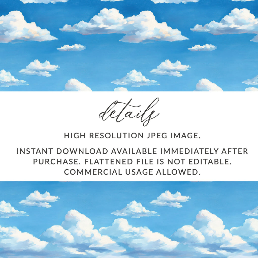 Cloudy Sky Digital Art, High Resolution JPEG, Instant Download, Non-editable, Commercial Use, Blue Sky Clouds Image