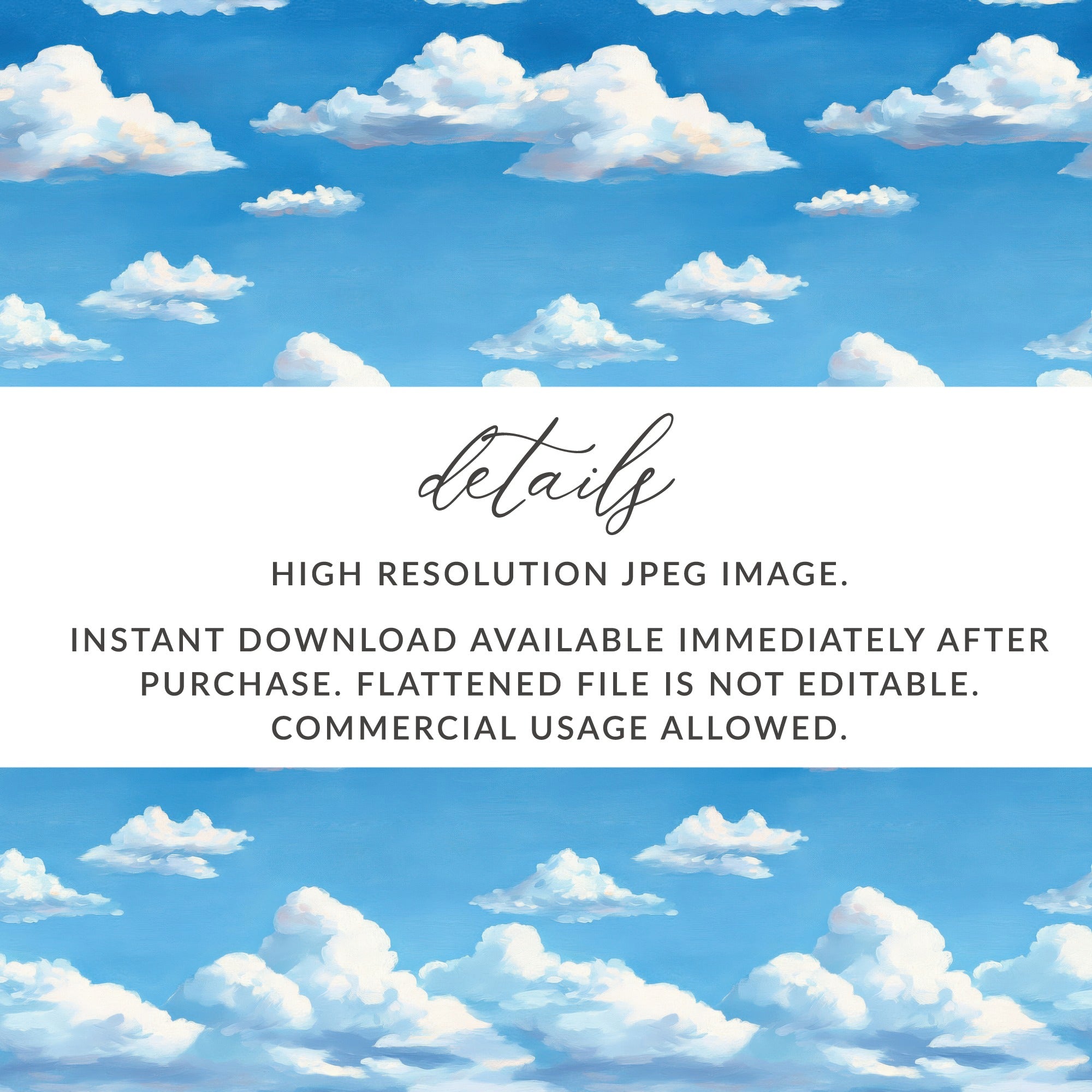 Cloudy Sky Digital Art, High Resolution JPEG, Instant Download, Non-editable, Commercial Use, Blue Sky Clouds Image