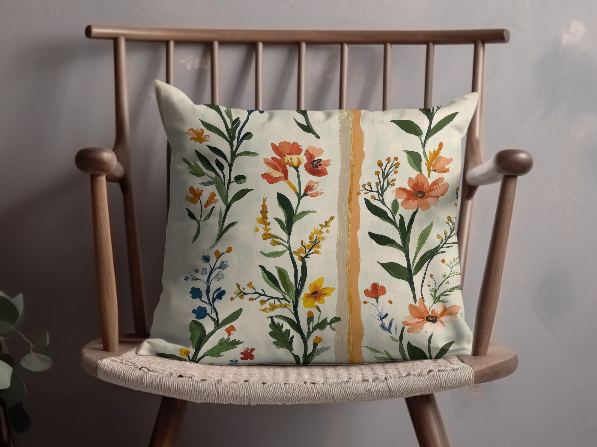 Floral Throw Pillow Cover, Botanical Spring Cushion, Decorative Sofa Pillow, Colorful Garden Flowers, Home Decor Accent, Living Room