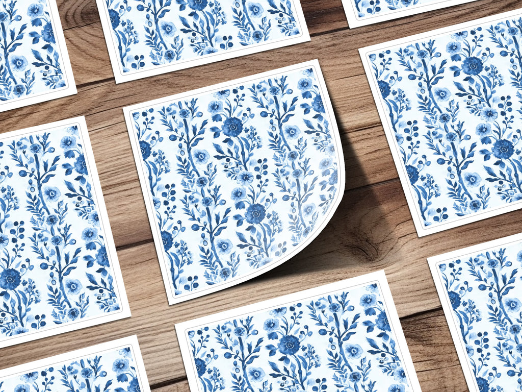 Blue Floral Ceramic Tiles, Hand Painted Delft Style, Kitchen Backsplash Decor, Vintage Inspired Flower Design, Custom Wall Tiles Set
