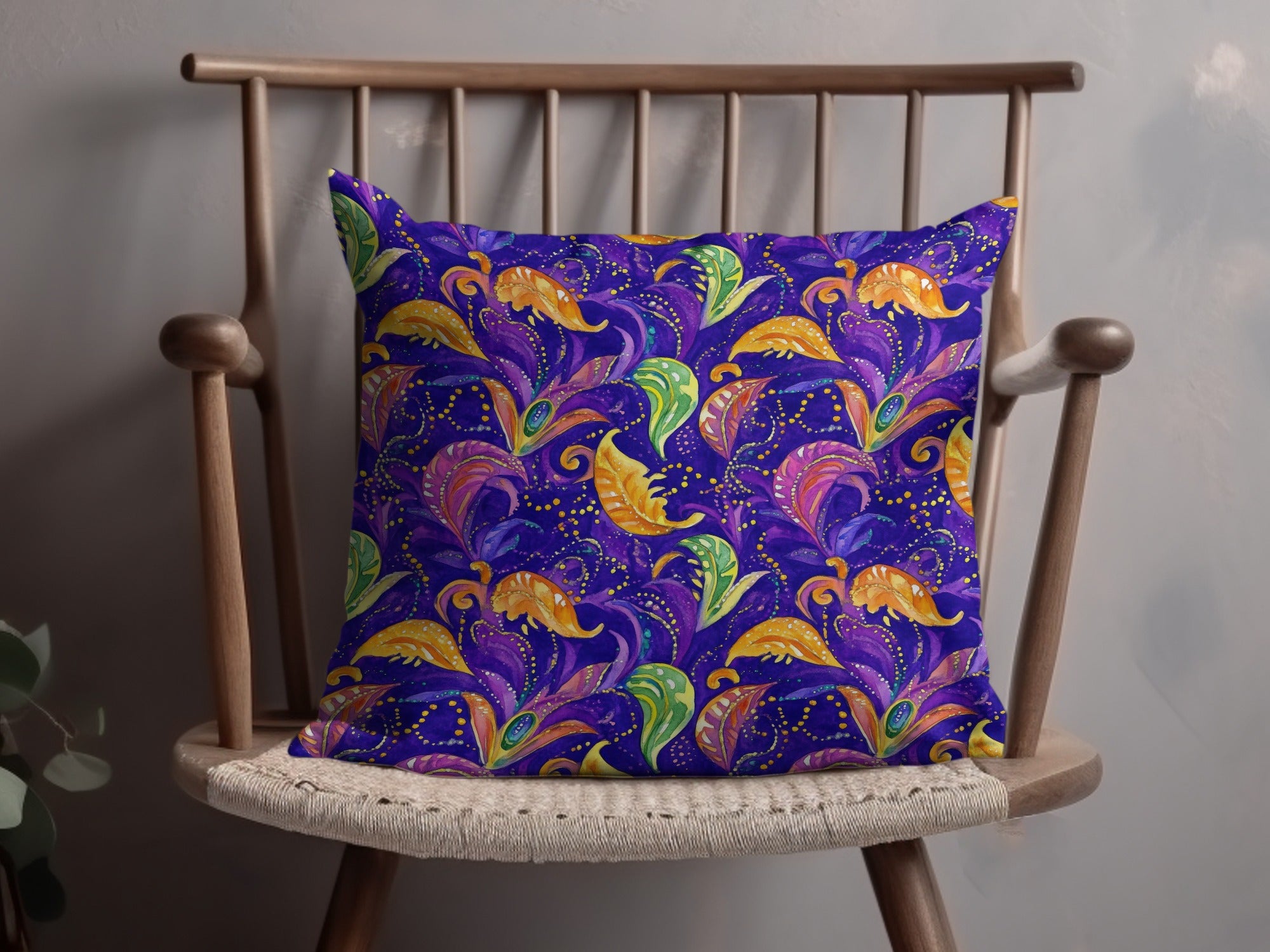 Colorful Paisley Throw Pillow, Vibrant Purple and Yellow Decorative Cushion, Bohemian Home Decor, Unique Living Room Accessory, Gift Idea