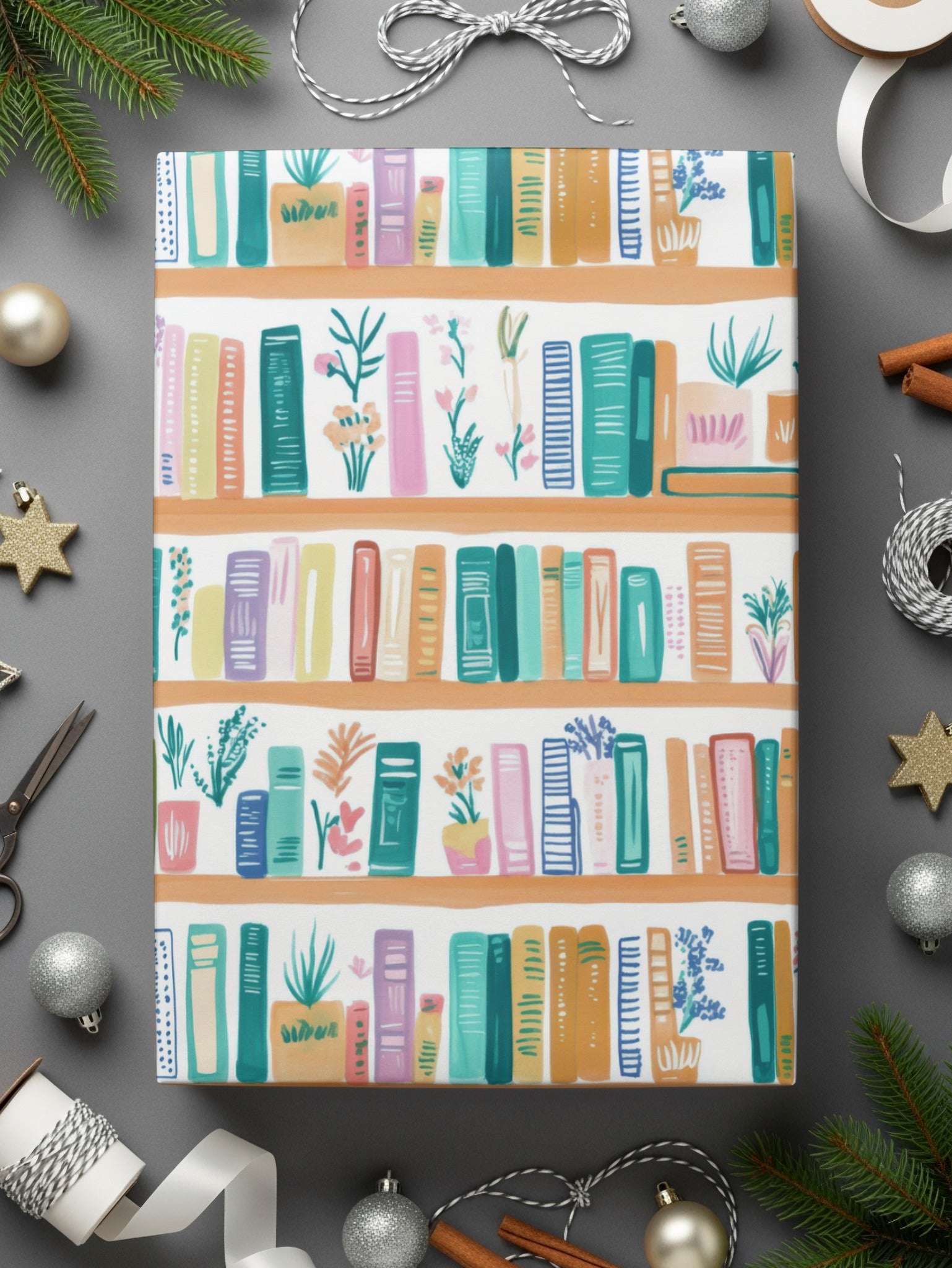 Colorful Bookshelf Wrapping Paper, Artistic Library Design, Decorative Gift Wrap, Book Lovers Birthday Supplies, Creative Stationery, Unique