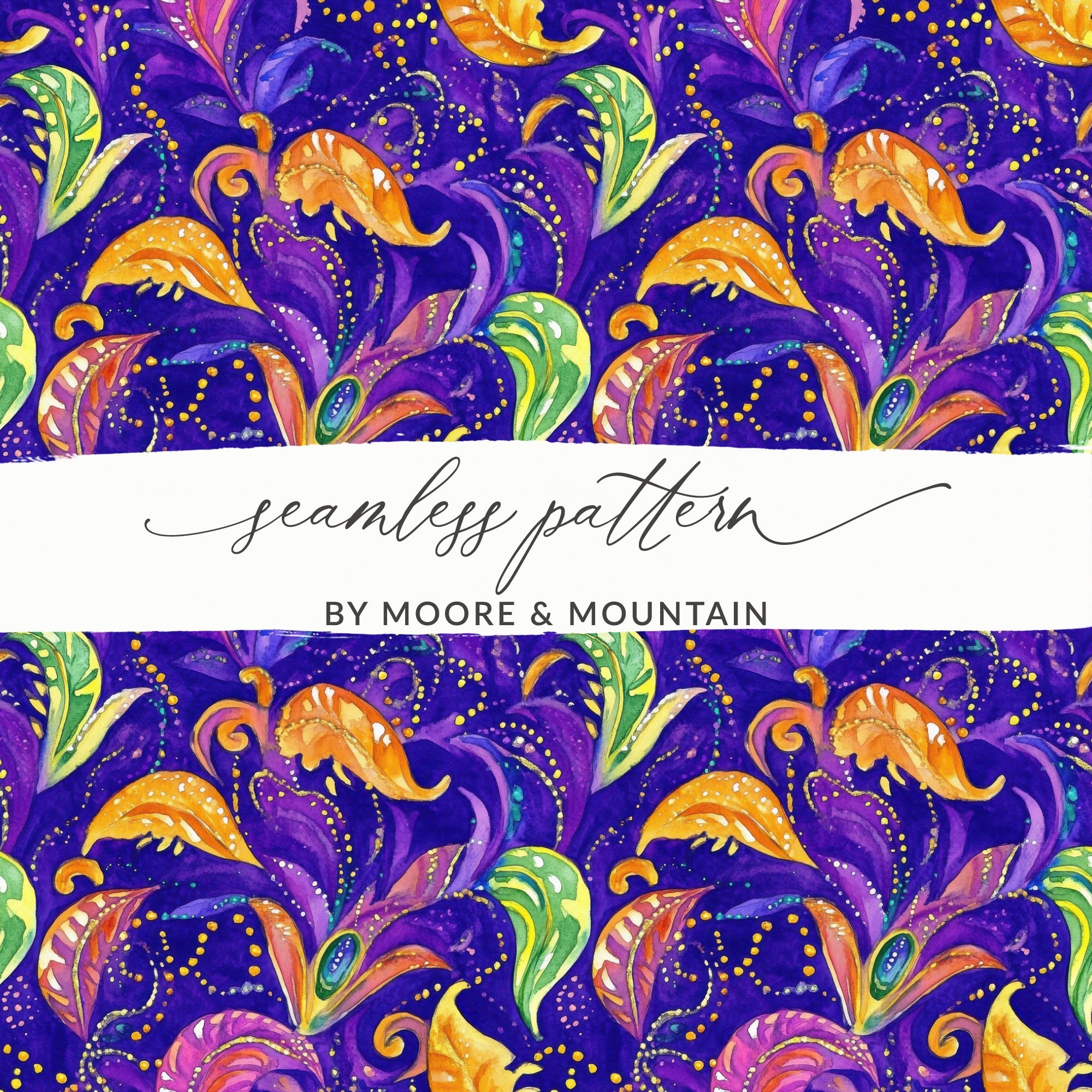 Vibrant Floral Seamless Pattern, Watercolor Purple and Yellow Fabric Design, Ideal for Home Decor and Apparel, Unique Artistic Background