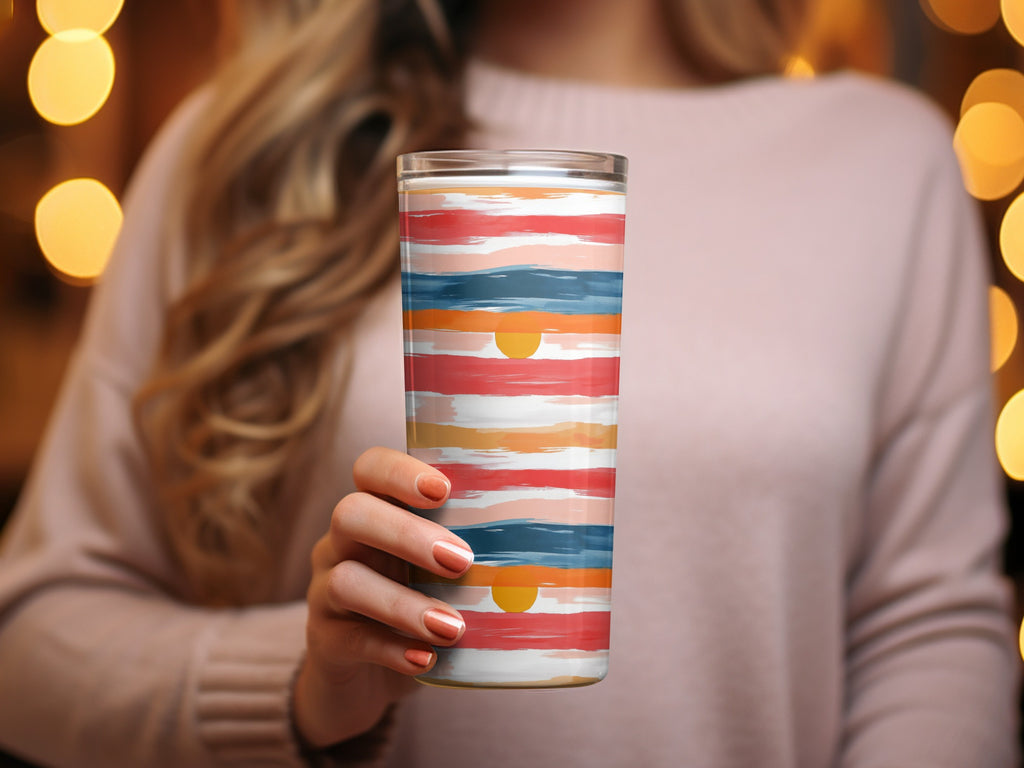 Hand-Painted Glass Tumbler, Colorful Abstract Sunset Stripes, Artisan Crafted Drinkware, Unique Gift Idea, Bohemian Kitchen Decor