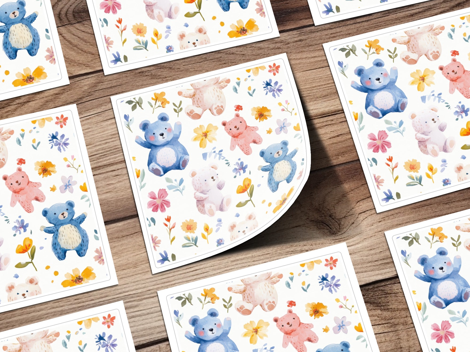 Woodland Animal Stickers, Cute Bear Floral Decals, Kid's Scrapbooking Supplies, Watercolor Nature-Themed Stationery, Craft Sticker Set