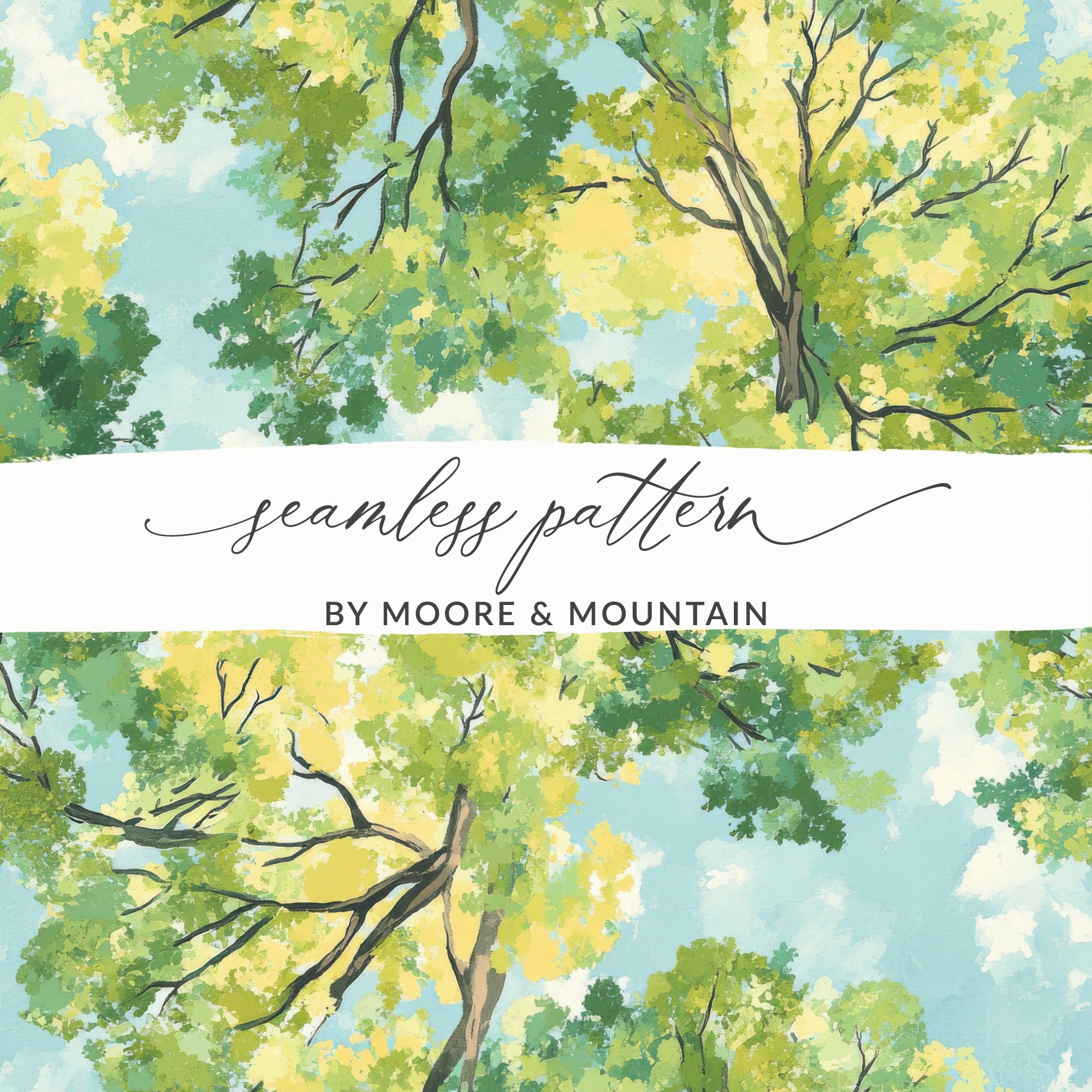 Seamless Tree Pattern, Watercolor Forest Design, Nature Inspired Textile Print, Home Decor Fabric, Wallpaper Design, Artistic Green and