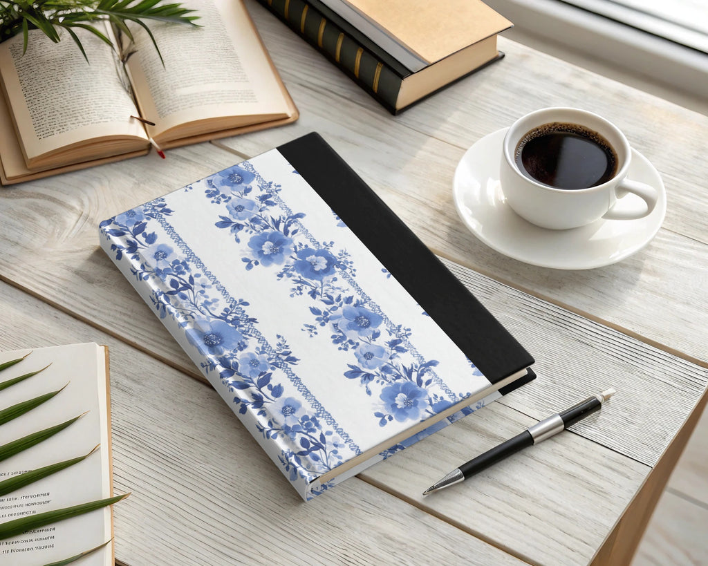 Blue Floral Journal, Elegant Notebook, Hardcover Diary, Botanical Sketchbook, Gift for Writers, College Ruled, Unique Writing Pad