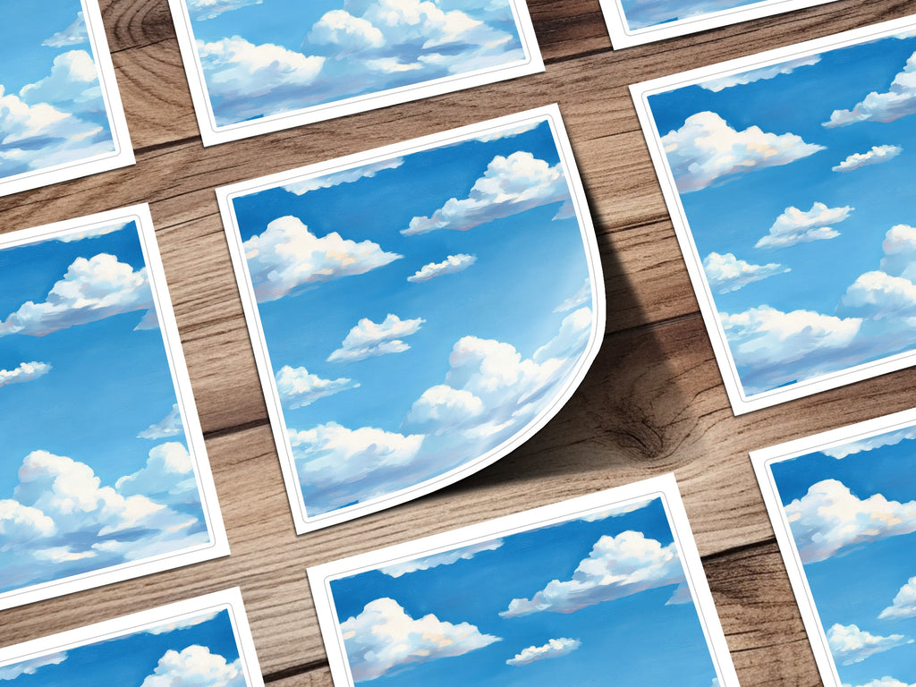 Blue Sky and Fluffy Clouds Wall Art Prints, Photographic Home Decor, Set of High-Quality Posters, Nature Inspired Living Room Decoration