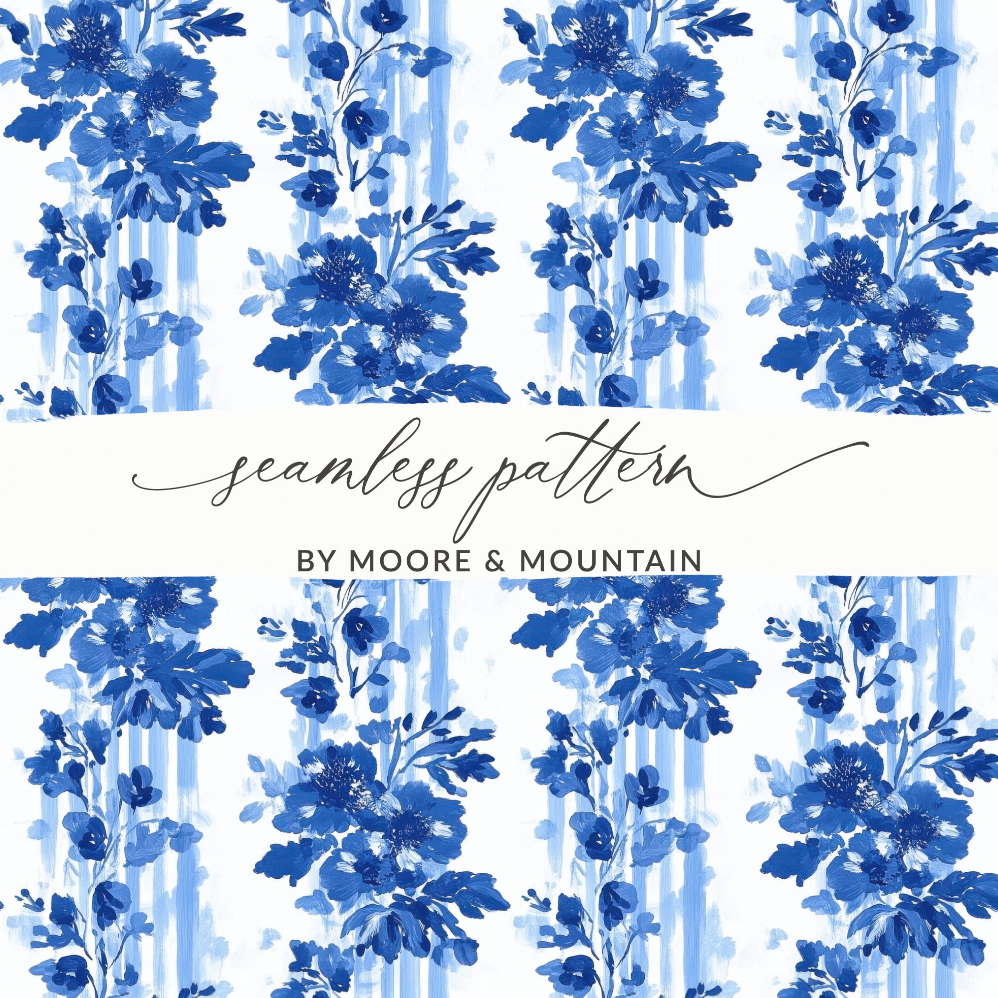 Blue Floral Seamless Pattern, Watercolor Flower Digital Print, Fabric Design Background, Wallpaper, DIY Crafts, Gift Wrap, Moore and