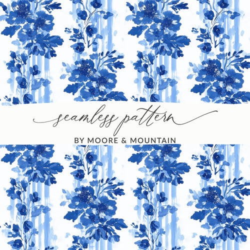 Blue Floral Seamless Pattern, Watercolor Flower Digital Print, Fabric Design Background, Wallpaper, DIY Crafts, Gift Wrap, Moore and
